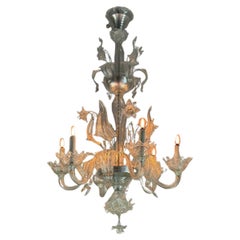 Venezianischer Kronleuchter aus farblosem Muranoglas, 6 Lichterarme CIRCA 1950
