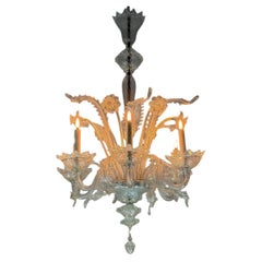 Venetian chandelier in colorless Murano glass, 6 light arms, around 1950