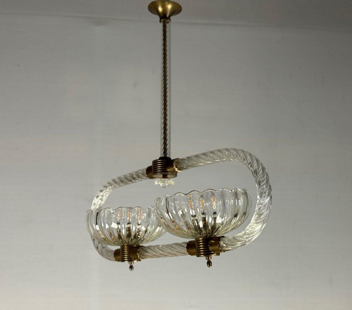 Venetian Chandelier In Colorless Murano Glass And Brass Circa 1950 For Sale 3