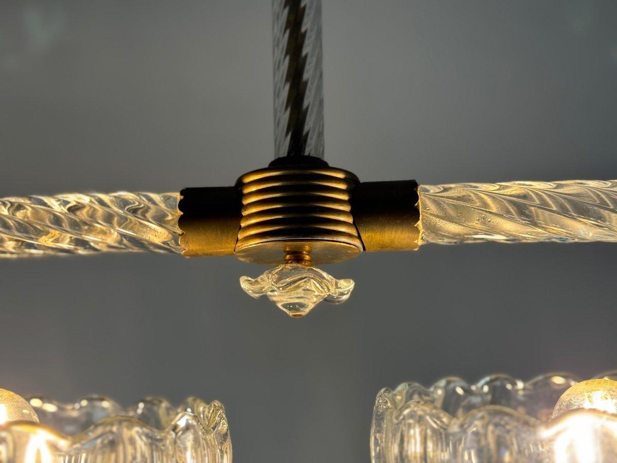 Italian Venetian Chandelier In Colorless Murano Glass And Brass Circa 1950 For Sale