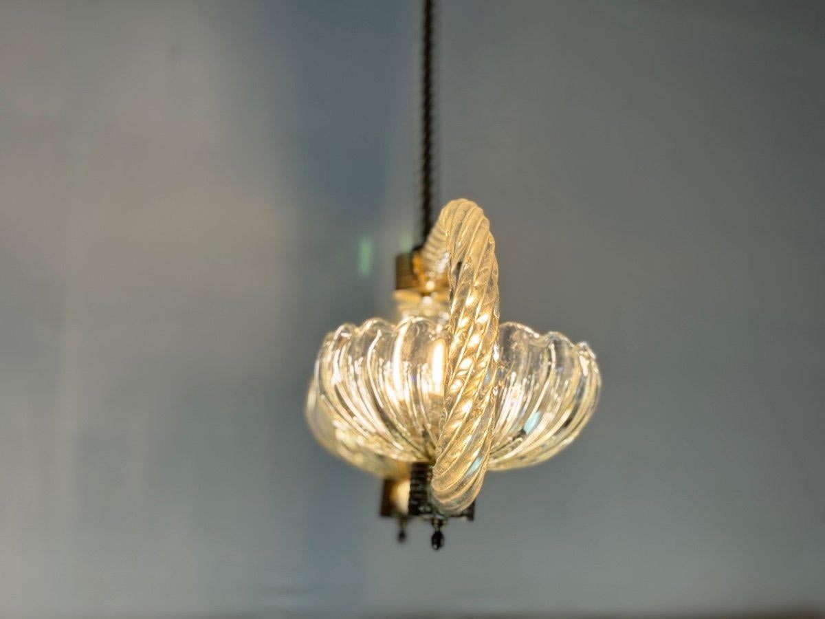 Metal Venetian Chandelier In Colorless Murano Glass And Brass Circa 1950 For Sale