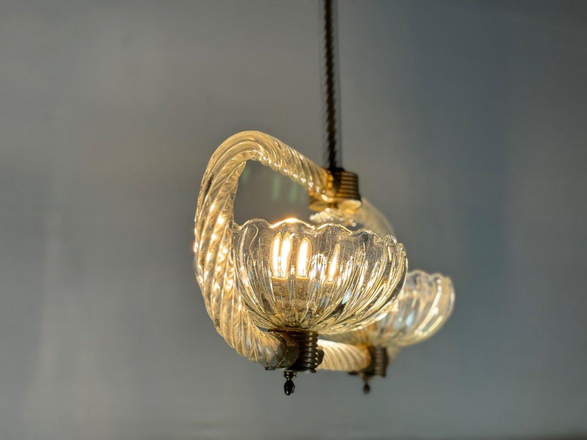 Venetian Chandelier In Colorless Murano Glass And Brass Circa 1950 For Sale 1