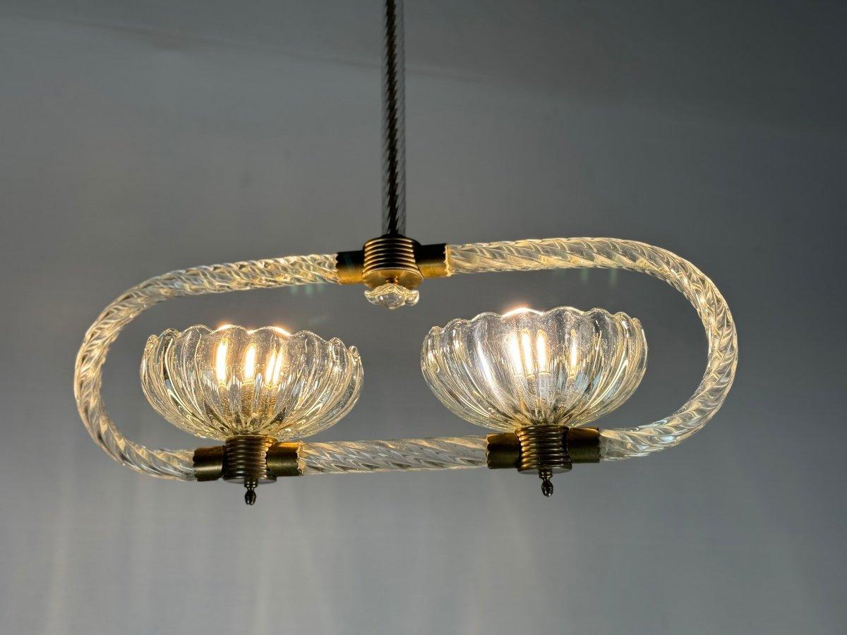 Venetian Chandelier In Colorless Murano Glass And Brass Circa 1950 For Sale 2
