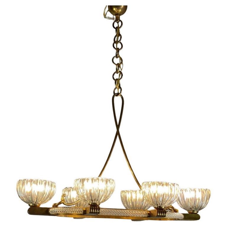 Venetian Chandelier in Colorless Murano Glass and Brass, circa 1950 For ...