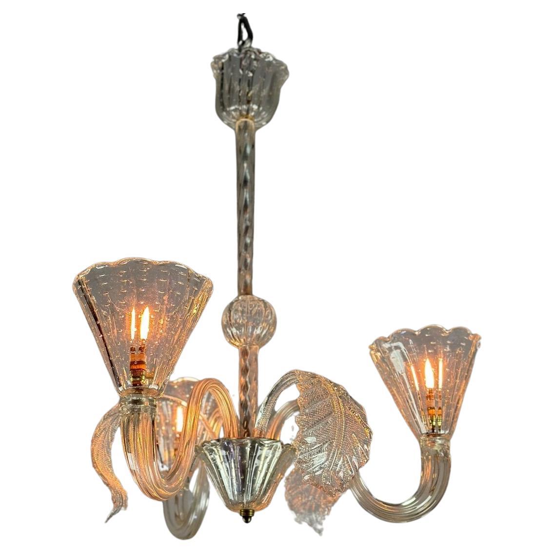 Venetian Chandelier In Colorless Murano Glass Circa 1940 For Sale