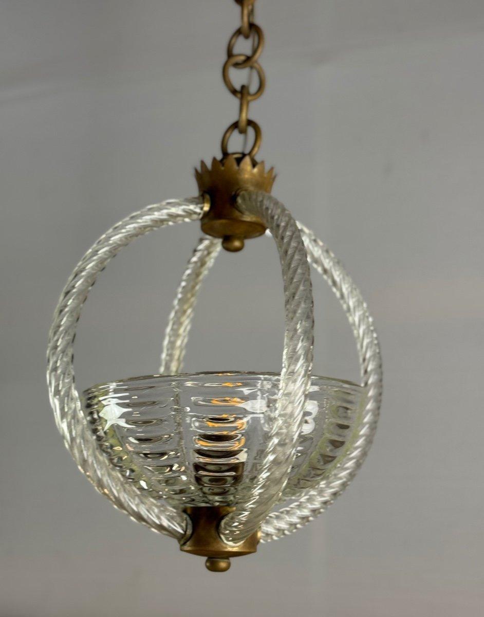 Art Deco Venetian Chandelier In Colorless Murano Glass Circa 1950 For Sale