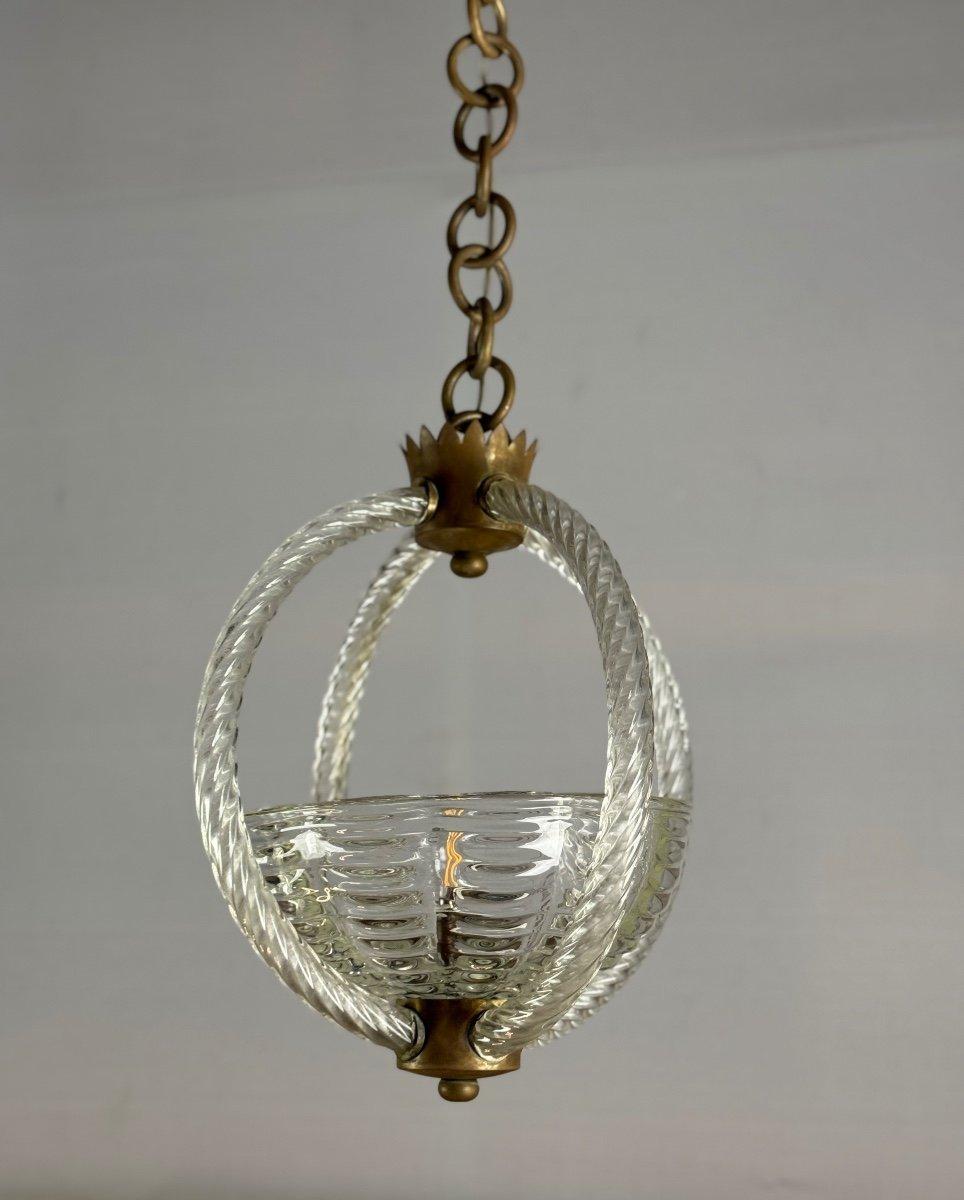 Metal Venetian Chandelier In Colorless Murano Glass Circa 1950 For Sale