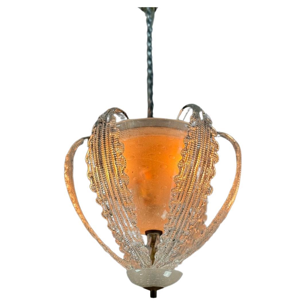Venetian Chandelier In Colorless Murano Glass Circa 1950 For Sale