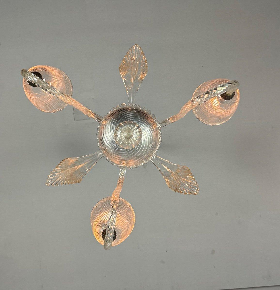 Lustre vénitien en verre de Murano incolore à trois bras de lumière Circa 1950 en vente 3
