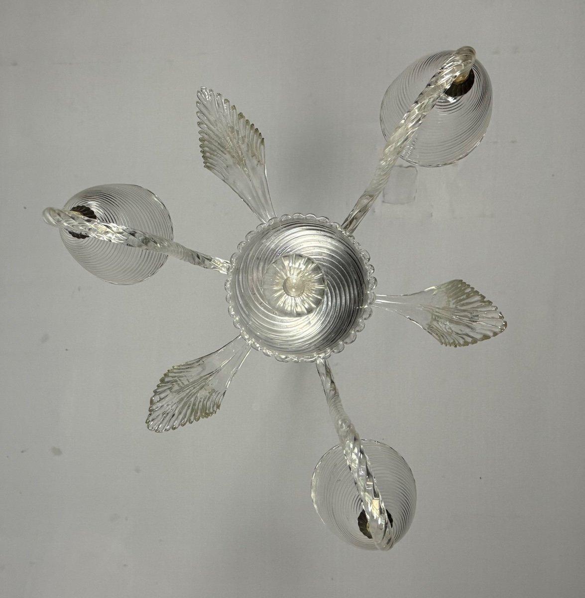 Venetian Chandelier In Colorless Murano Glass, Three Arms Of Light Circa 1950 For Sale 4