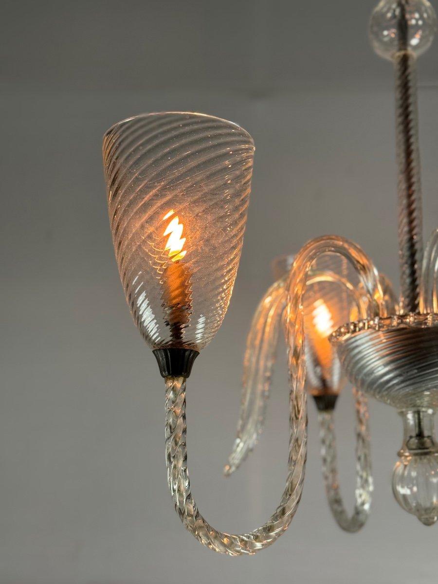 Venetian Chandelier In Colorless Murano Glass, 

Three Arms Of Light, 

New Electrification

Circa 1950