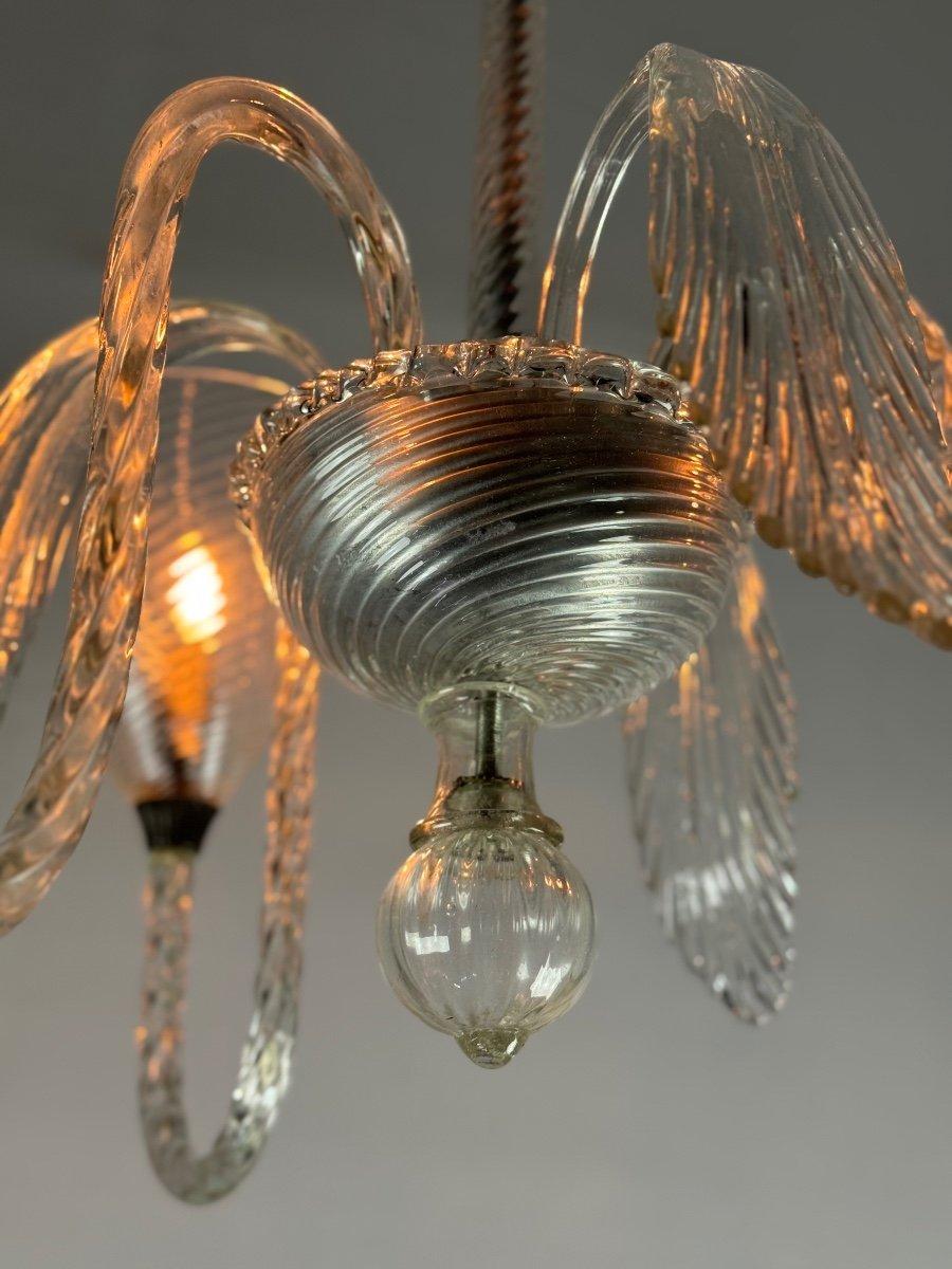 Art Deco Venetian Chandelier In Colorless Murano Glass, Three Arms Of Light Circa 1950 For Sale