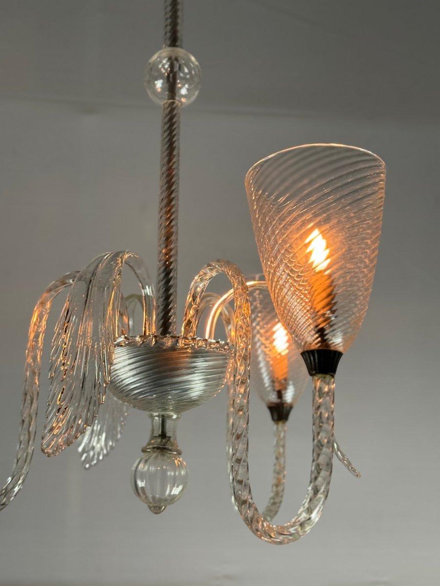 Italian Venetian Chandelier In Colorless Murano Glass, Three Arms Of Light Circa 1950 For Sale