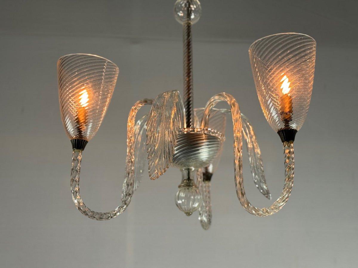 Metal Venetian Chandelier In Colorless Murano Glass, Three Arms Of Light Circa 1950 For Sale