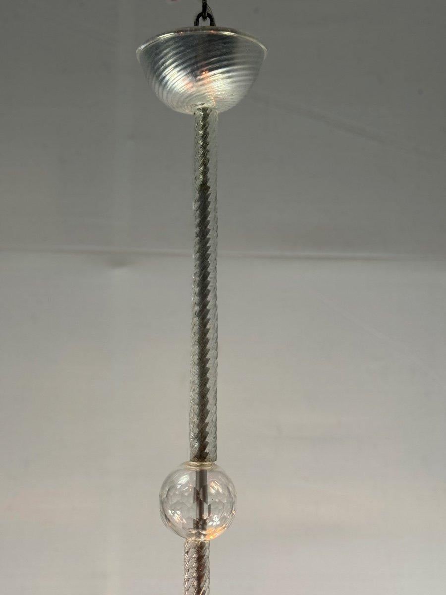 Venetian Chandelier In Colorless Murano Glass, Three Arms Of Light Circa 1950 For Sale 1