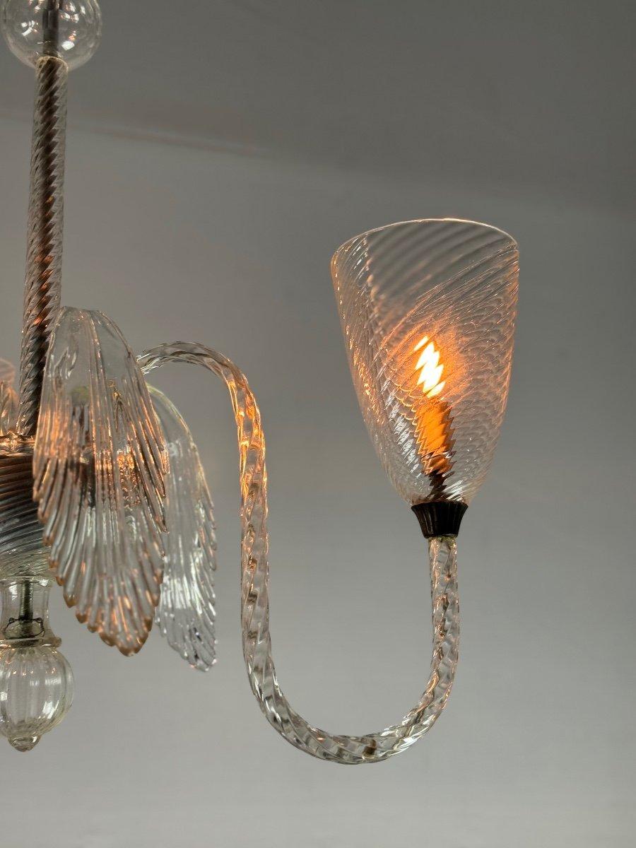 Venetian Chandelier In Colorless Murano Glass, Three Arms Of Light Circa 1950 For Sale 2