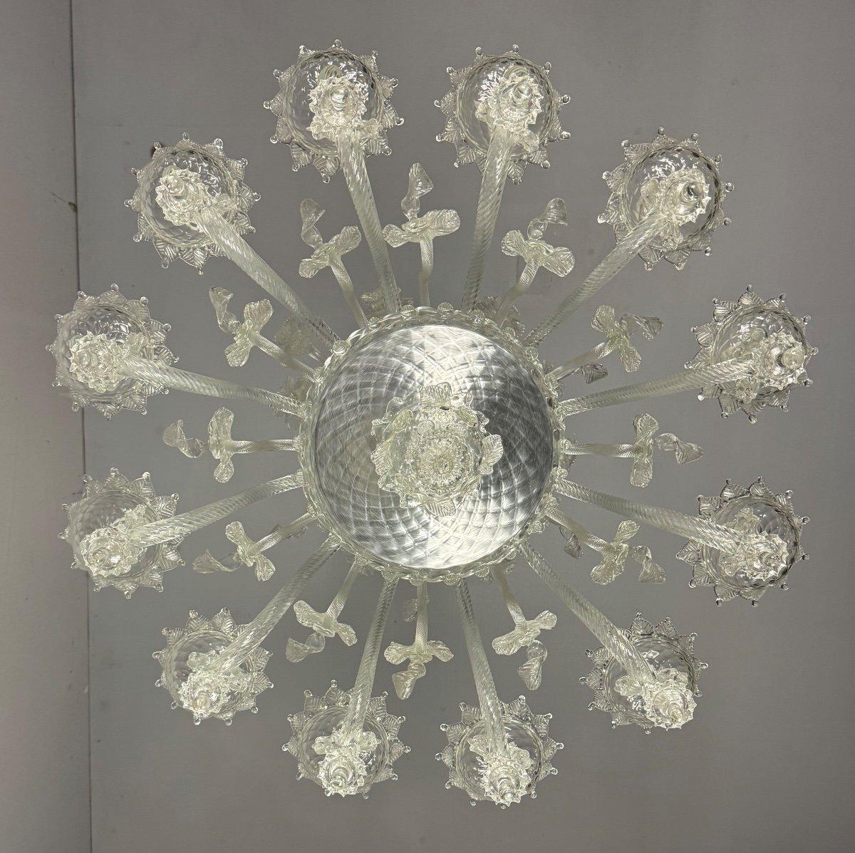 Lustre vénitien en verre de Murano incolore, 12 Lights, Circa 1900 en vente 4