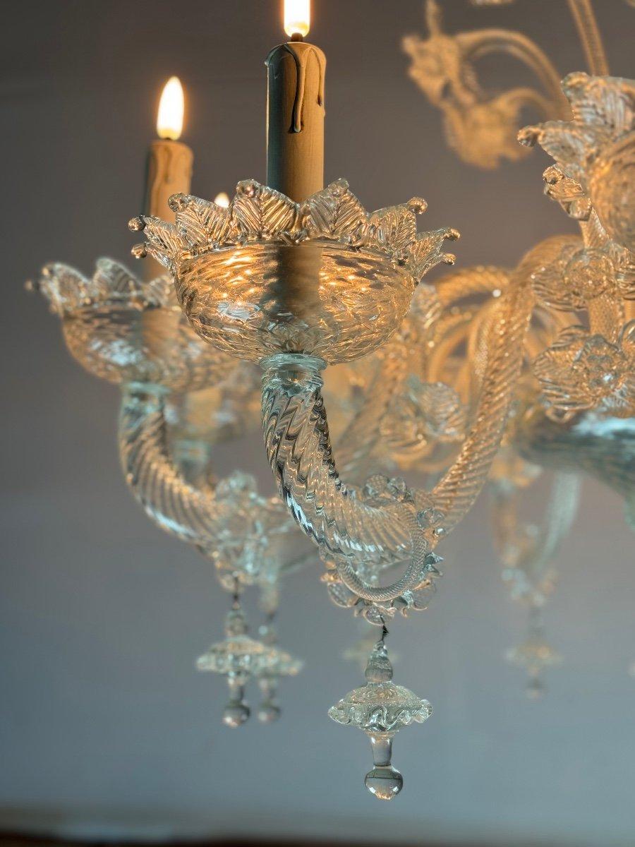 Lustre vénitien en verre de Murano incolore, 12 bras de lumière, Circa 1900