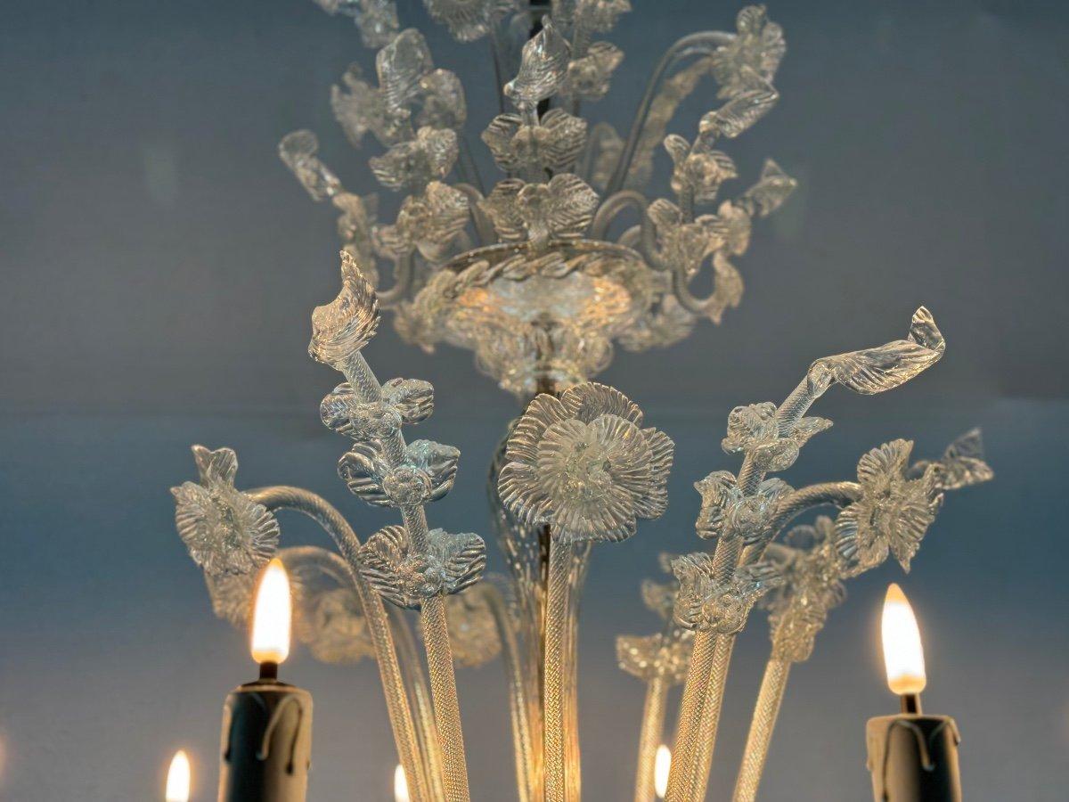 italien Lustre vénitien en verre de Murano incolore, 12 Lights, Circa 1900 en vente