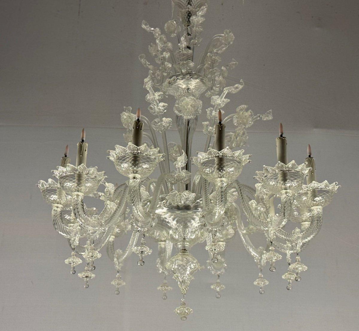 Lustre vénitien en verre de Murano incolore, 12 Lights, Circa 1900 en vente 2