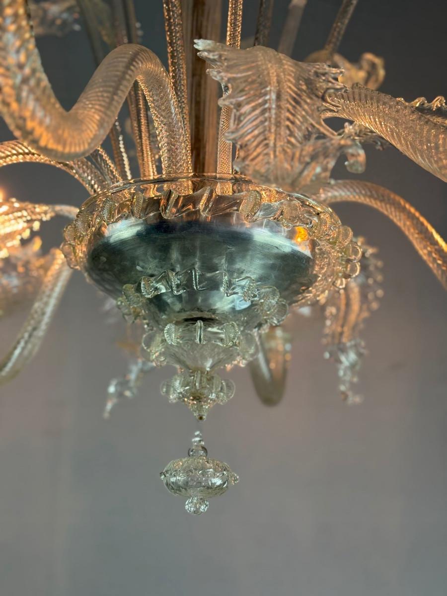 20ième siècle Lustre vénitien en verre de Murano incolore, 6 Lights Circa 1930 en vente
