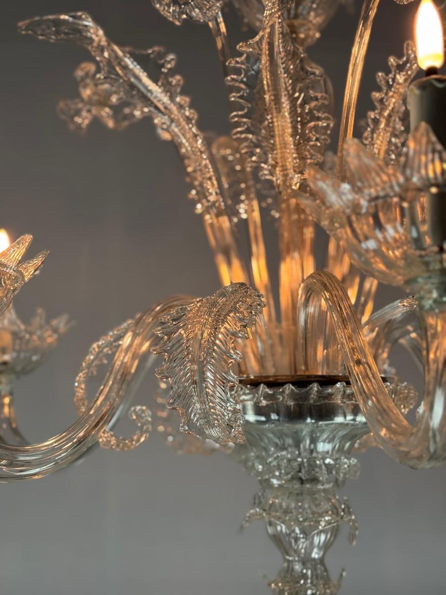 Venetian Chandelier In Colourless Murano Glass 6 Light Arms, Circa 1930 For Sale 1