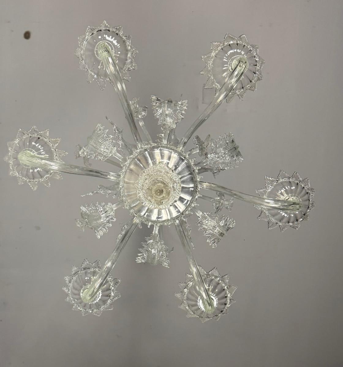 Venetian Chandelier In Colourless Murano Glass 6 Light Arms, Circa 1930 For Sale 3