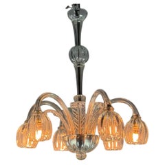 Venezianischer Kronleuchter aus farblosem Muranoglas, 6 Lights, CIRCA 1930