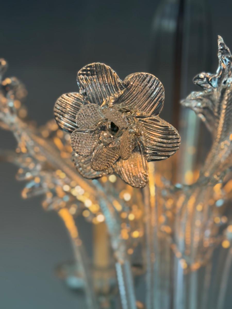 Lustre vénitien en verre de Murano incolore, 6 bras de lumière, circa 1940 Bon état - En vente à Honnelles, WHT