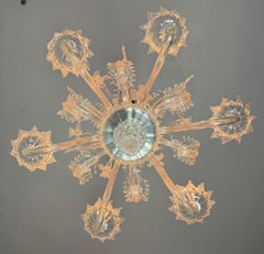 Venetian chandelier in colourless Murano glass with 6 light arms, circa 1930
