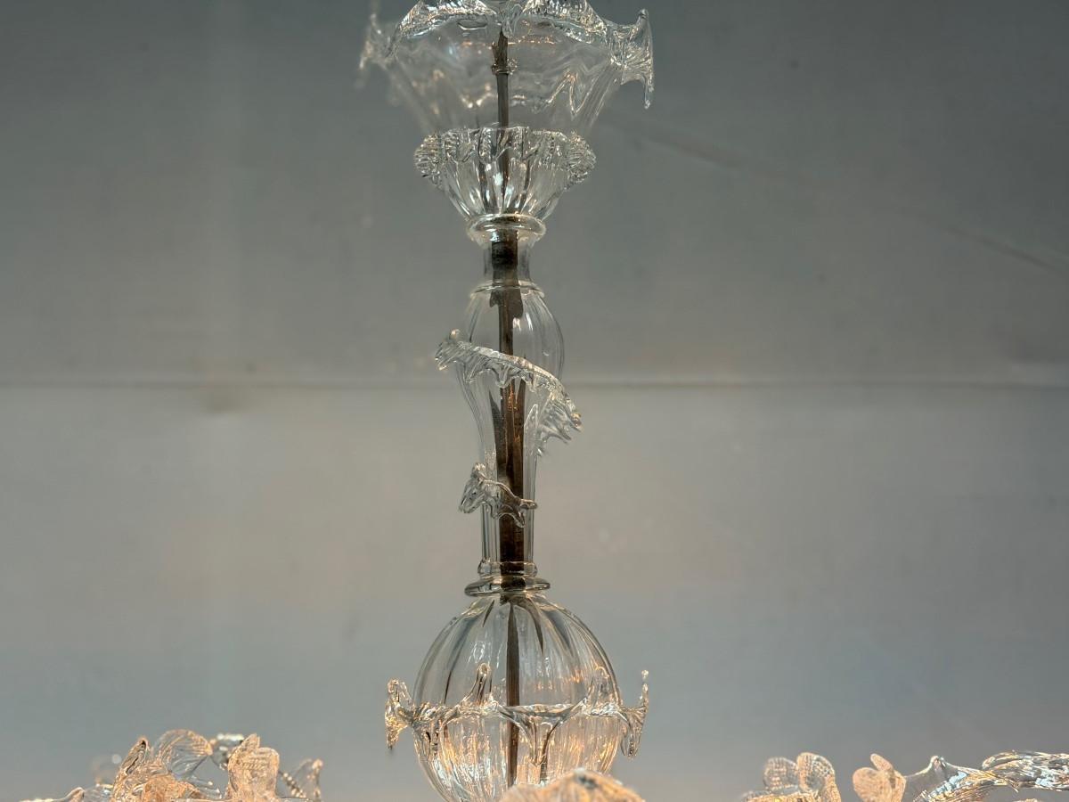 Lampadario veneziano in vetro di Murano incolore con 6 bracci luminosi, circa 1930 in vendita 2