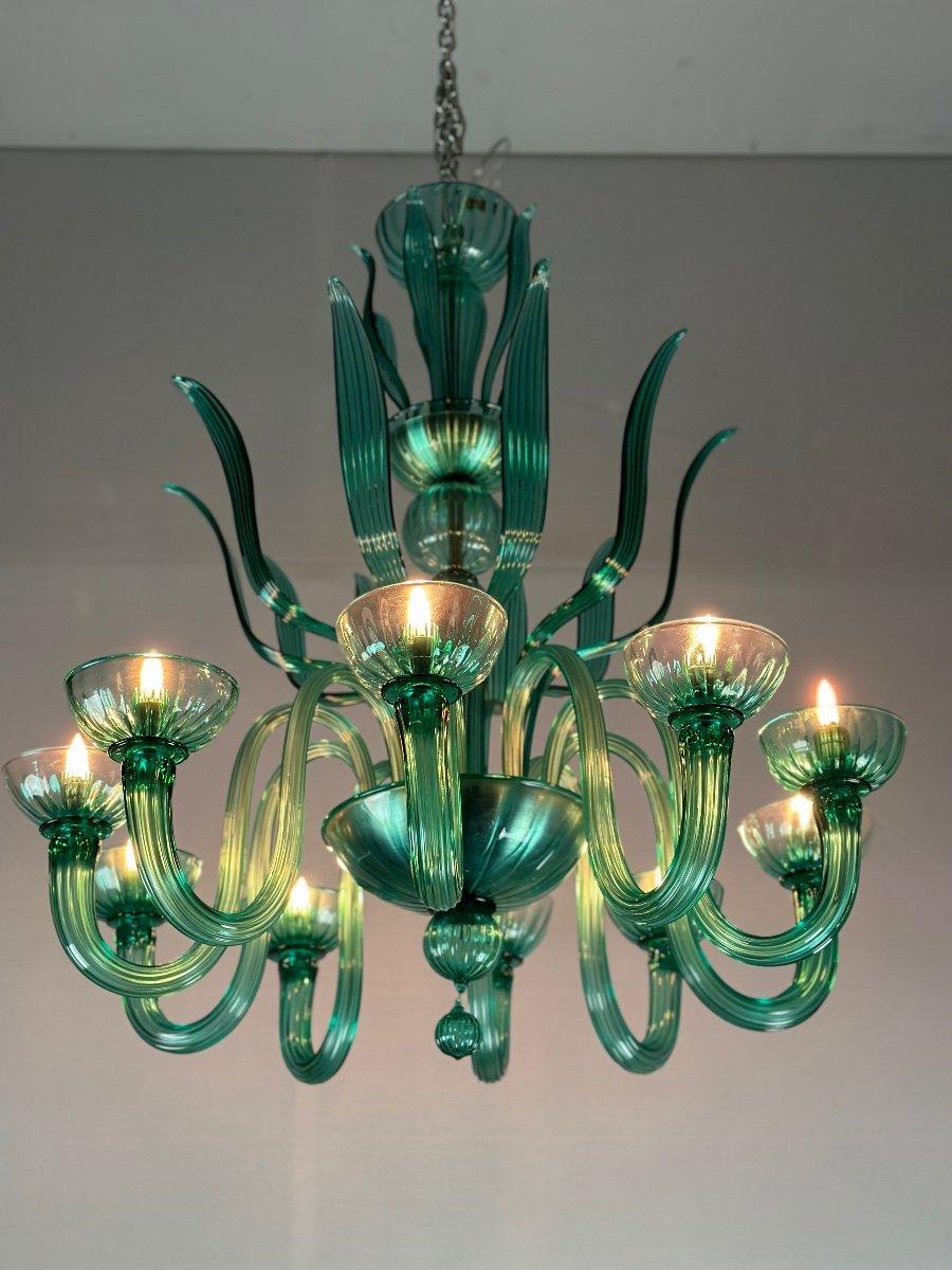 Venezianischer Kronleuchter aus smaragdgrünem Murano-Glas mit 10 Lichtern im Angebot 5