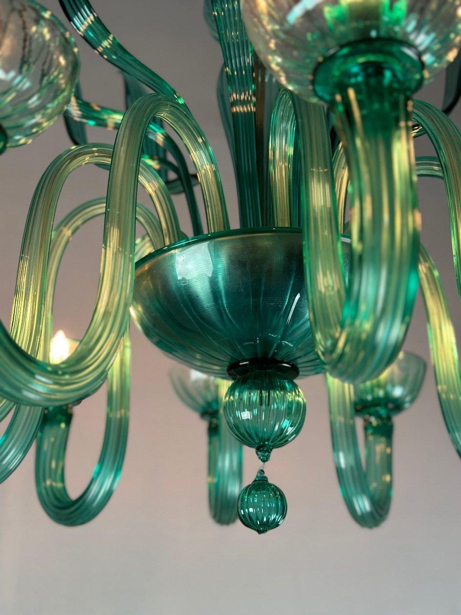 Lustre vénitien à 10 bras de lumière en verre de Murano émeraude en vente 6