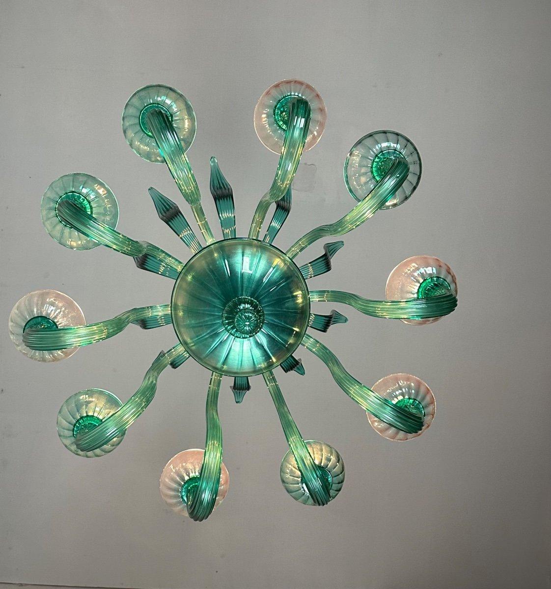 Venezianischer Kronleuchter aus smaragdgrünem Murano-Glas mit 10 Lichtern im Angebot 8