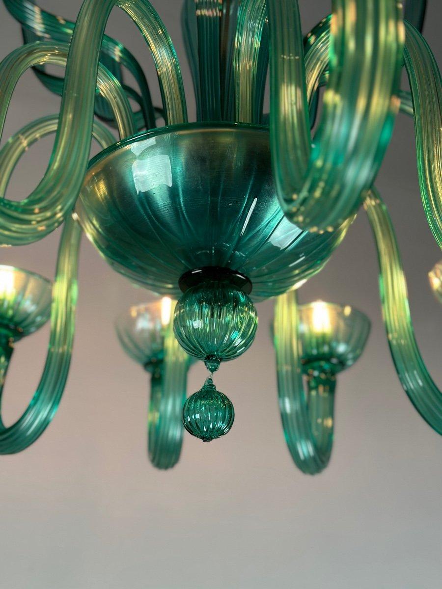 Venezianischer Kronleuchter aus smaragdgrünem Murano-Glas mit 10 Lichtern im Angebot 1
