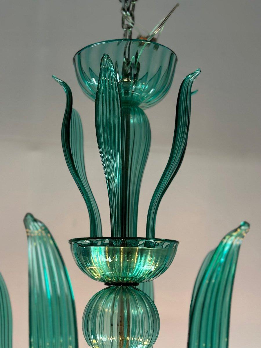 Lustre vénitien à 10 bras de lumière en verre de Murano émeraude en vente 2