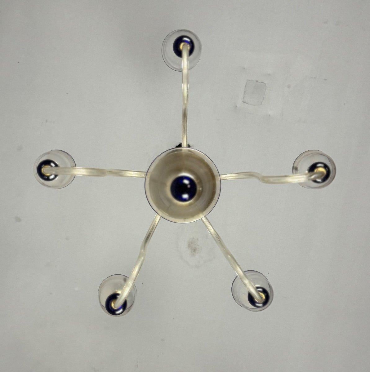 Lustre vénitien en verre de Murano doré et bleu foncé, 5 Lights, Circa 19 en vente 4