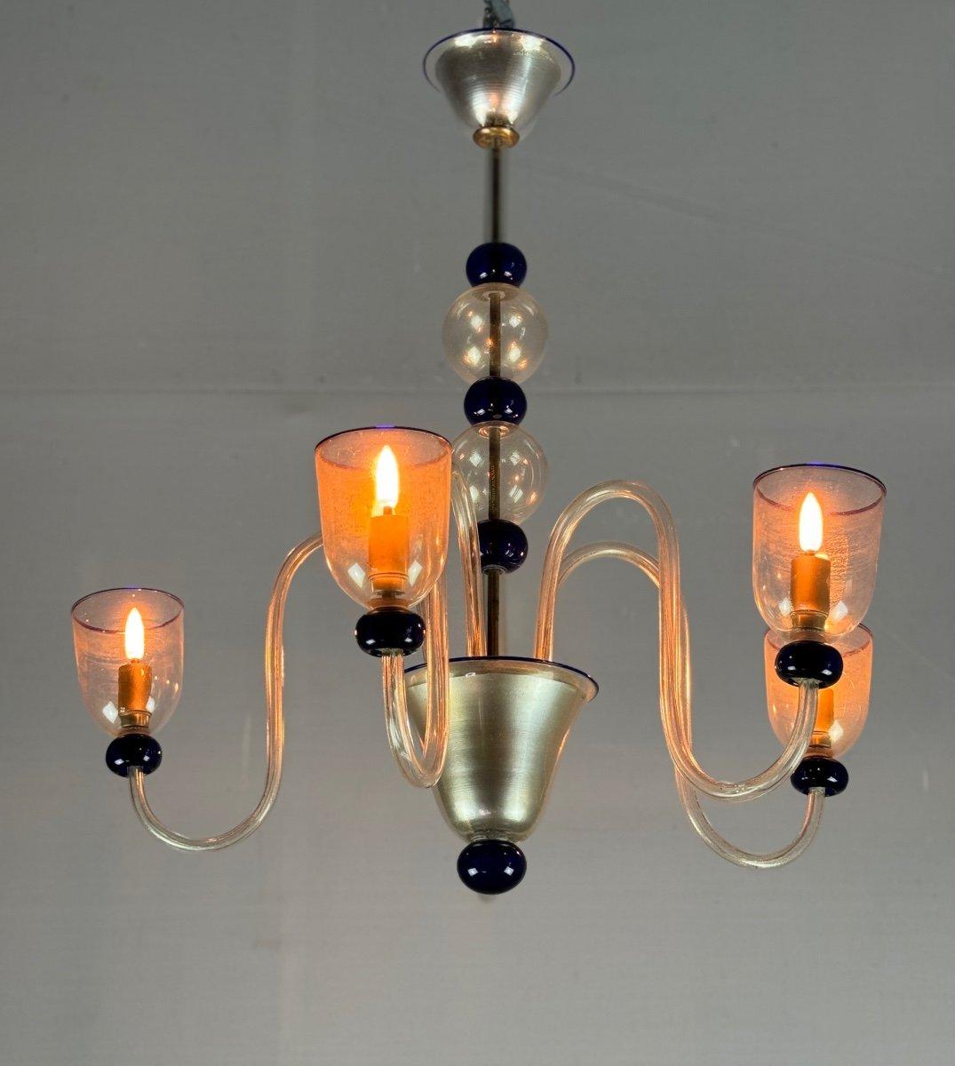 Lustre vénitien en verre de Murano doré et bleu foncé, 5 Lights, Circa 19 en vente 6