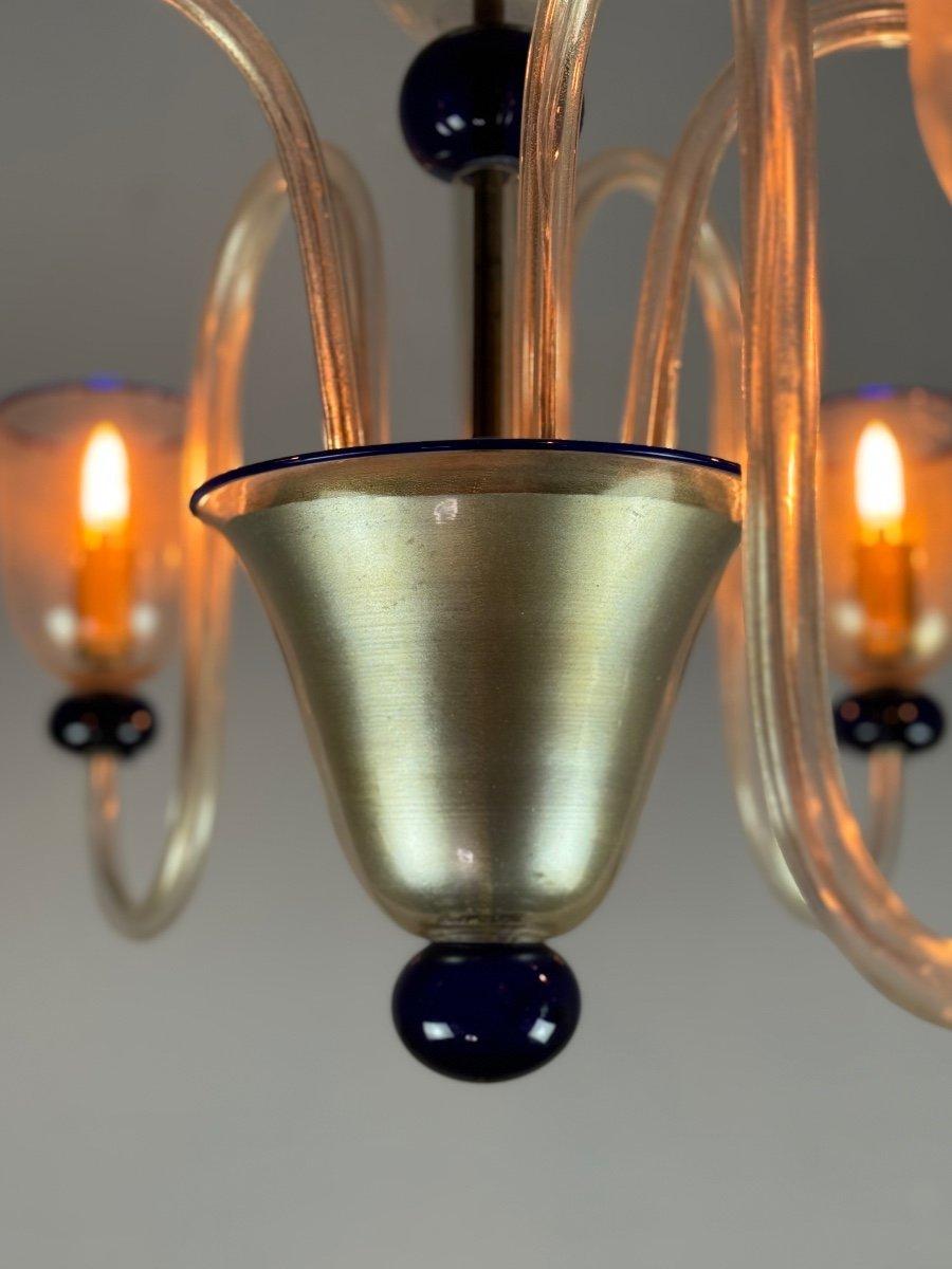 20ième siècle Lustre vénitien en verre de Murano doré et bleu foncé, 5 Lights, Circa 19 en vente