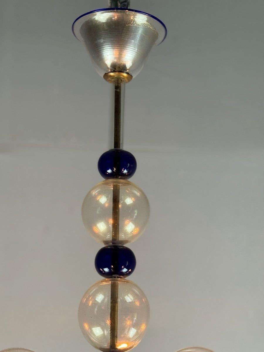 Lustre vénitien en verre de Murano doré et bleu foncé, 5 Lights, Circa 19 en vente 1
