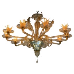 Venetian chandelier in gilded Murano glass, 10 light arms, around 1920