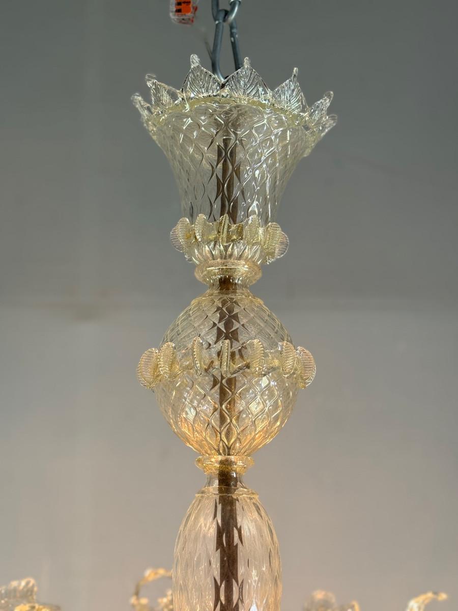 Lustre vénitien en verre doré de Murano, 6 bras de lumière, circa 1940 Bon état - En vente à Honnelles, WHT