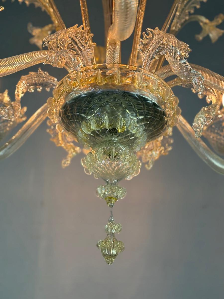 Lustre vénitien en verre doré de Murano, 6 bras de lumière, circa 1940 en vente 2