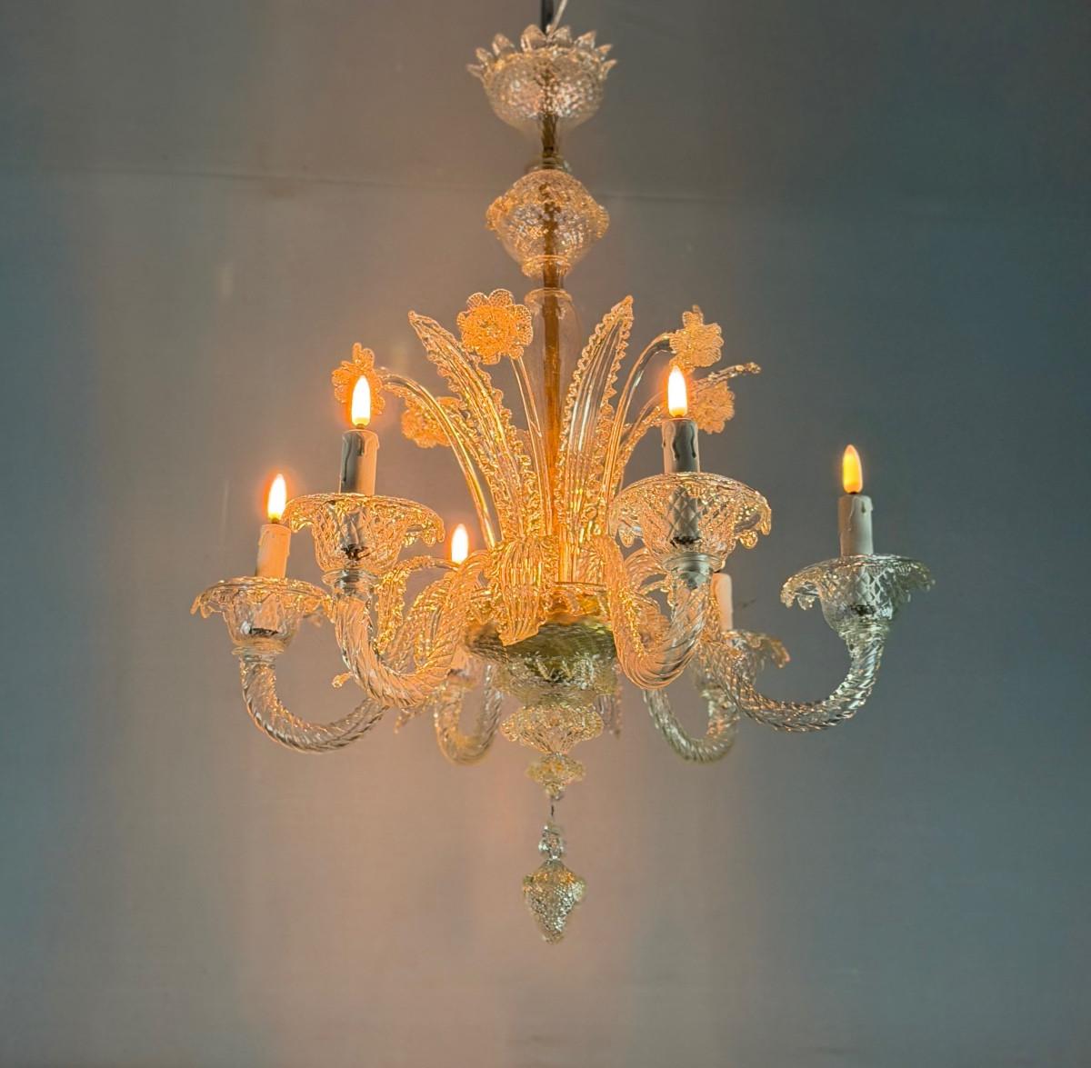 Araña veneciana de cristal de Murano dorado, hacia 1950