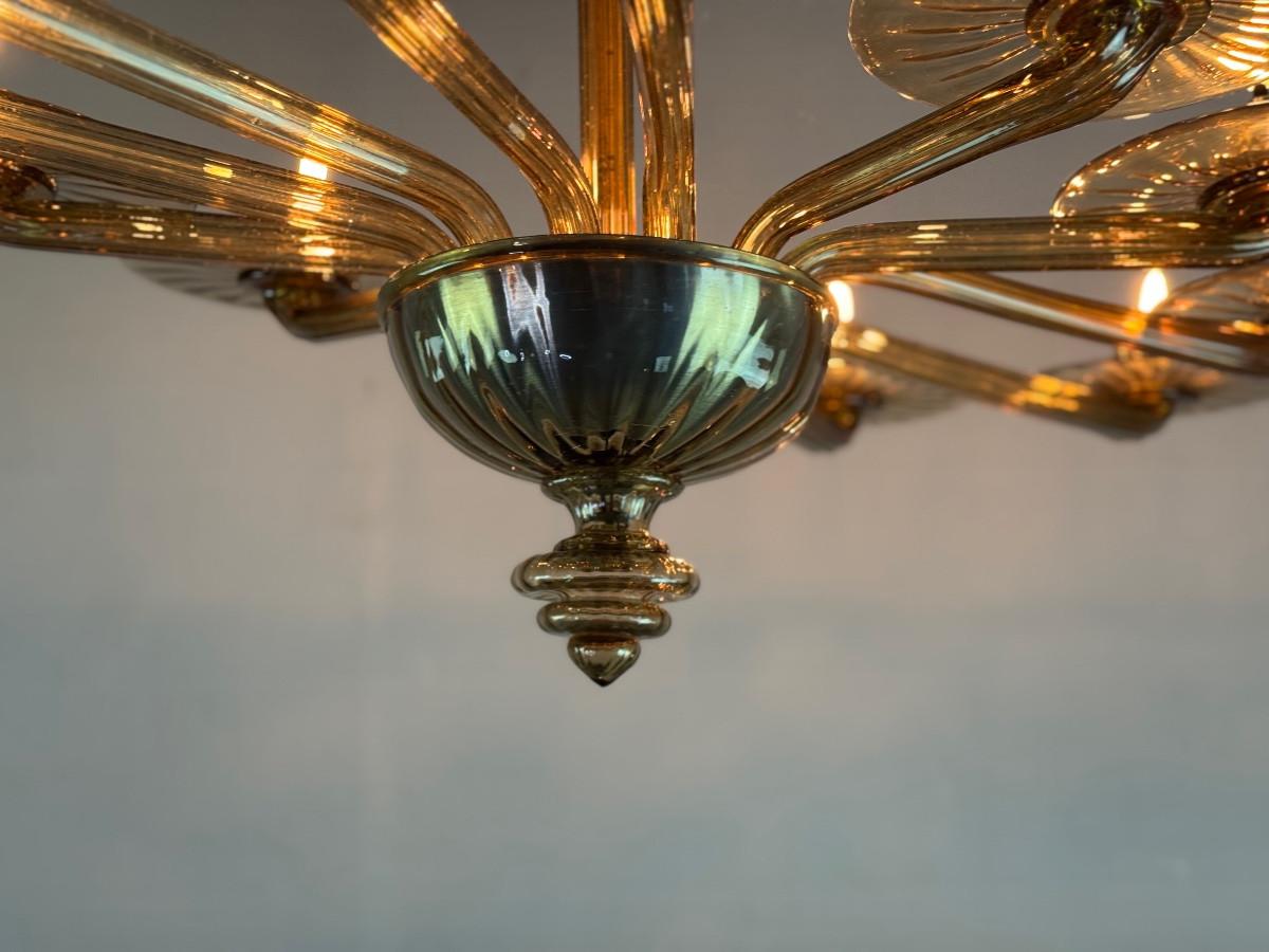Venezianischer Kronleuchter aus goldbraunem Murano-Glas, ovale Form, von Venini im Angebot 3