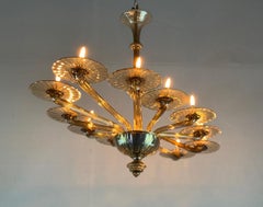 Venezianischer Kronleuchter aus goldbraunem Murano-Glas, ovale Form, von Venini