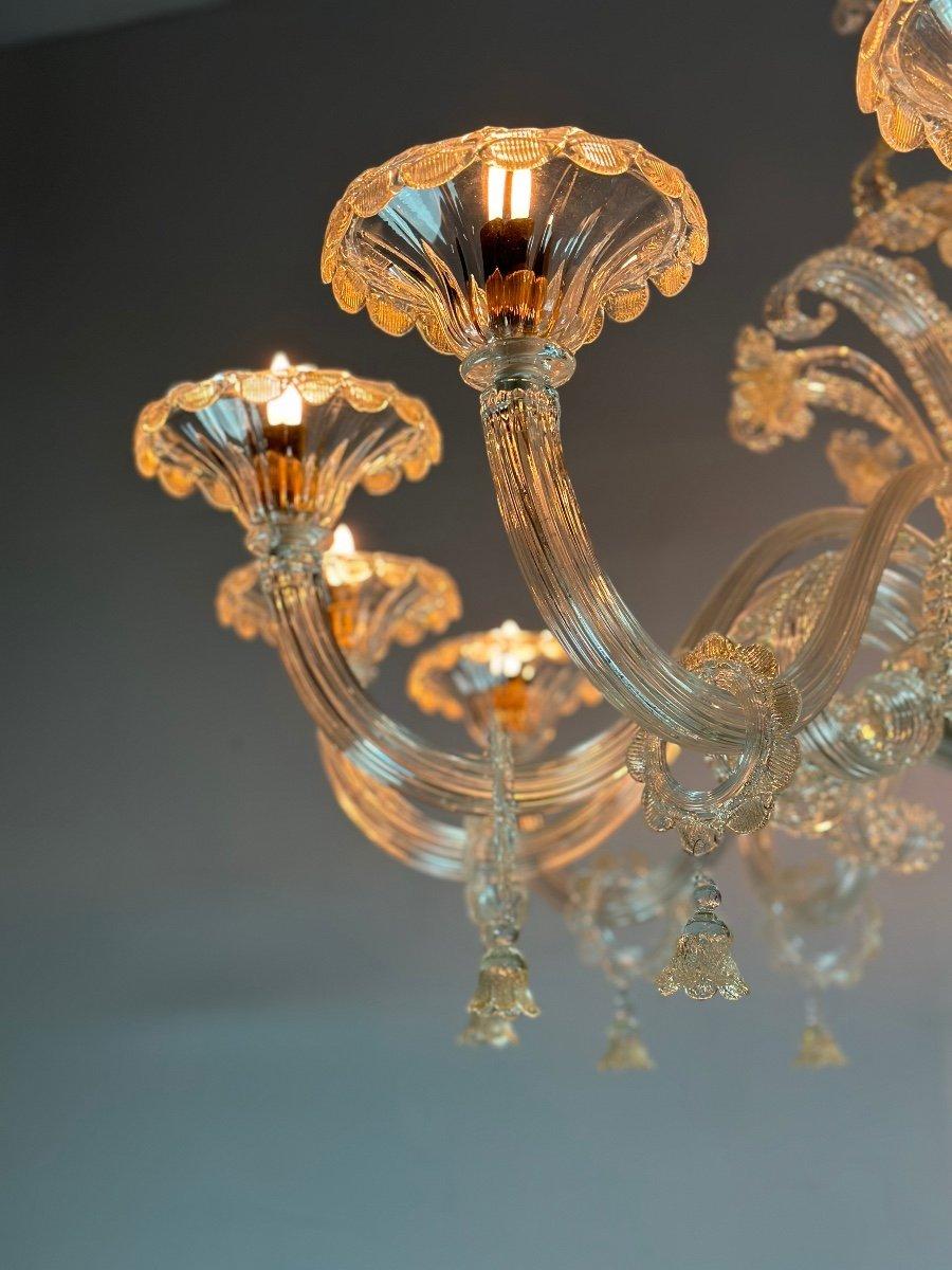 Venetian Chandelier In Golden Murano Glass, 10 Arms Of Light Circa 1930 For Sale 4