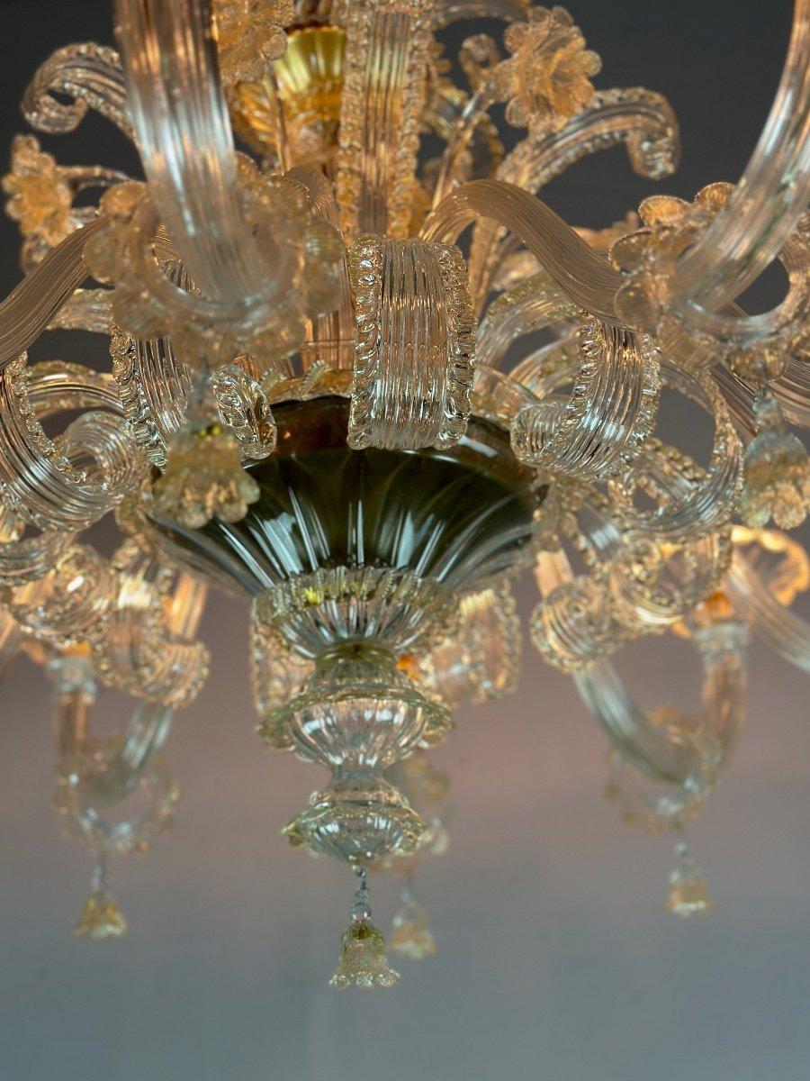 Venetian Chandelier In Golden Murano Glass, 10 Arms Of Light Circa 1930 For Sale 5