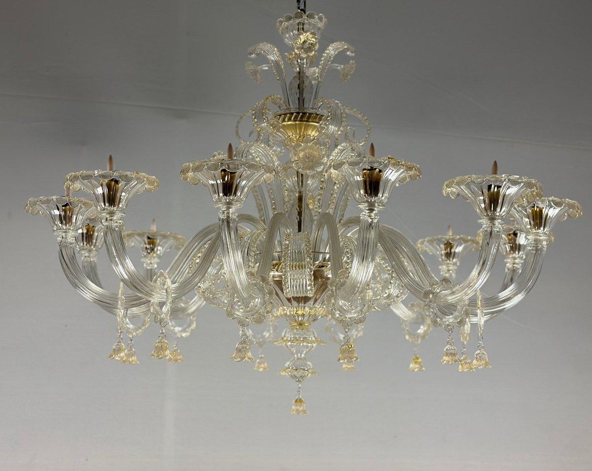 Venetian chandelier in Golden Murano glass, Dybra, light, new electrification.