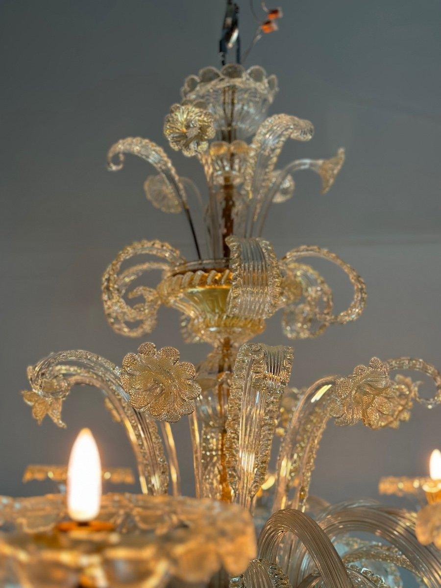 20th Century Venetian Chandelier In Golden Murano Glass, 10 Arms Of Light Circa 1930 For Sale